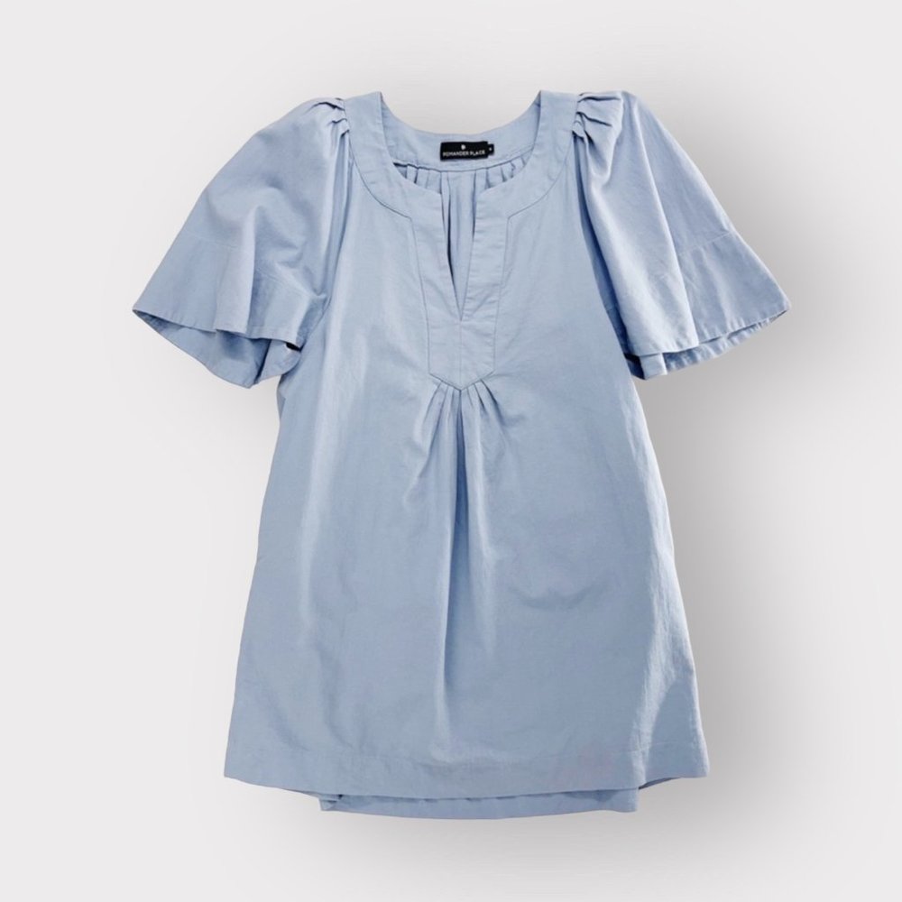 Tuckernuck Size S Finley Light Blue Chambray Split Neck Short Sleeve Dress